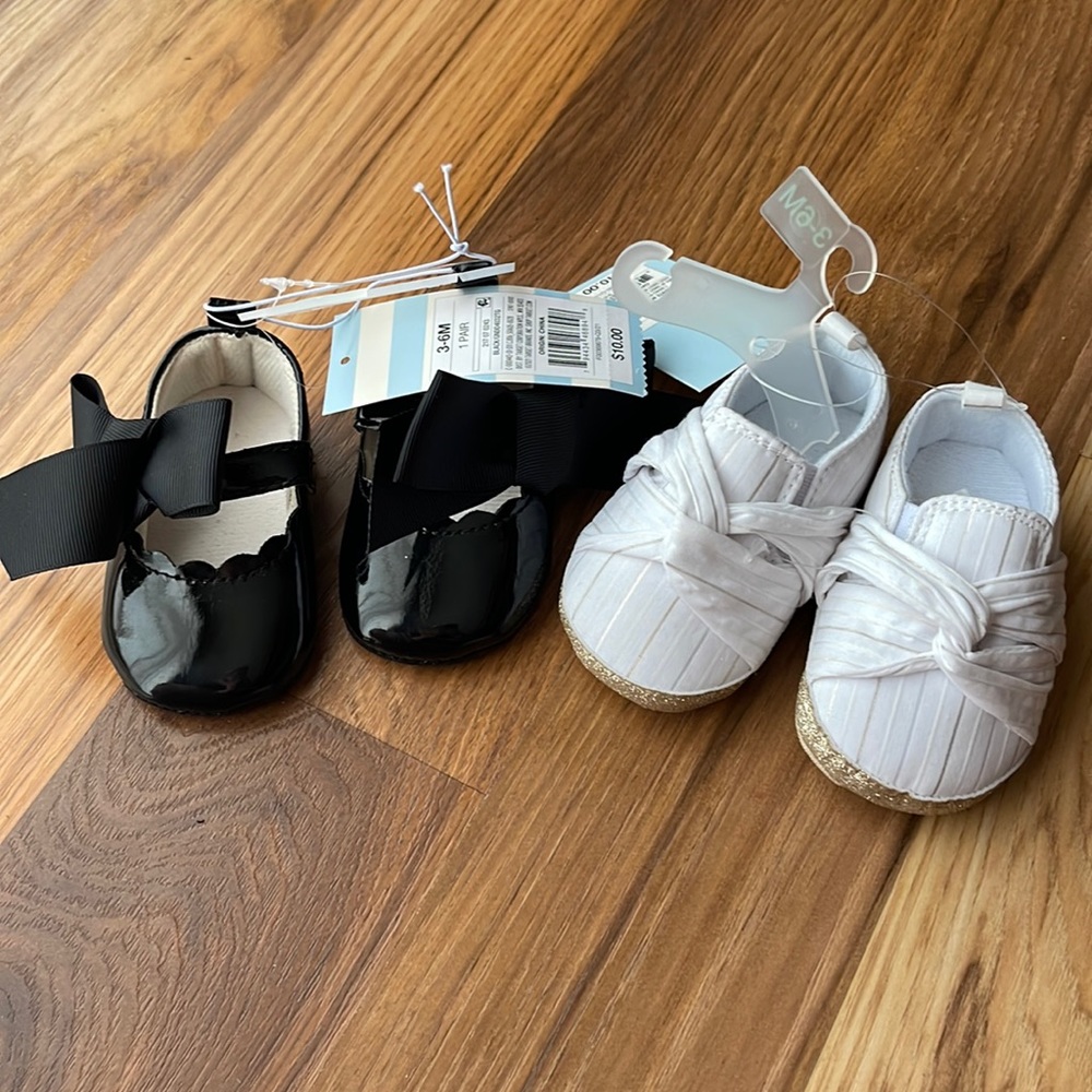 Toddler girl baby shoes dress shoes bows sparkle white black new 3-6 months